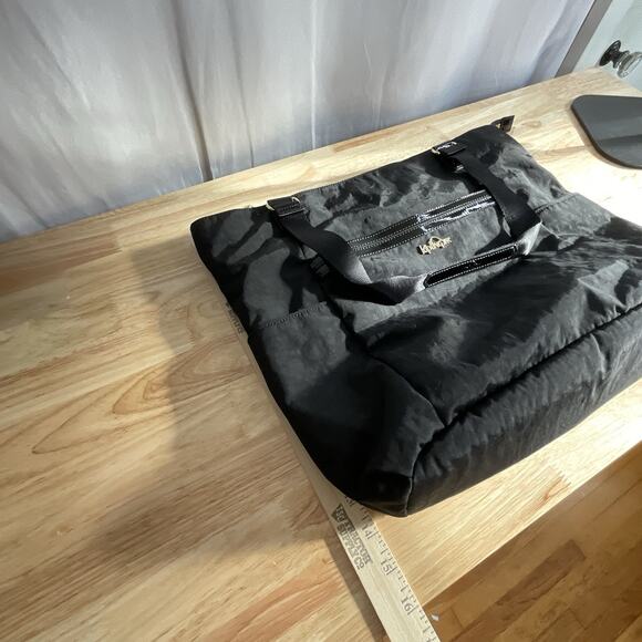 Kipling Black Nylon Tote Bag Gold Logo Patent Trim Large Shoulder Travel Work - Picture 4 of 14